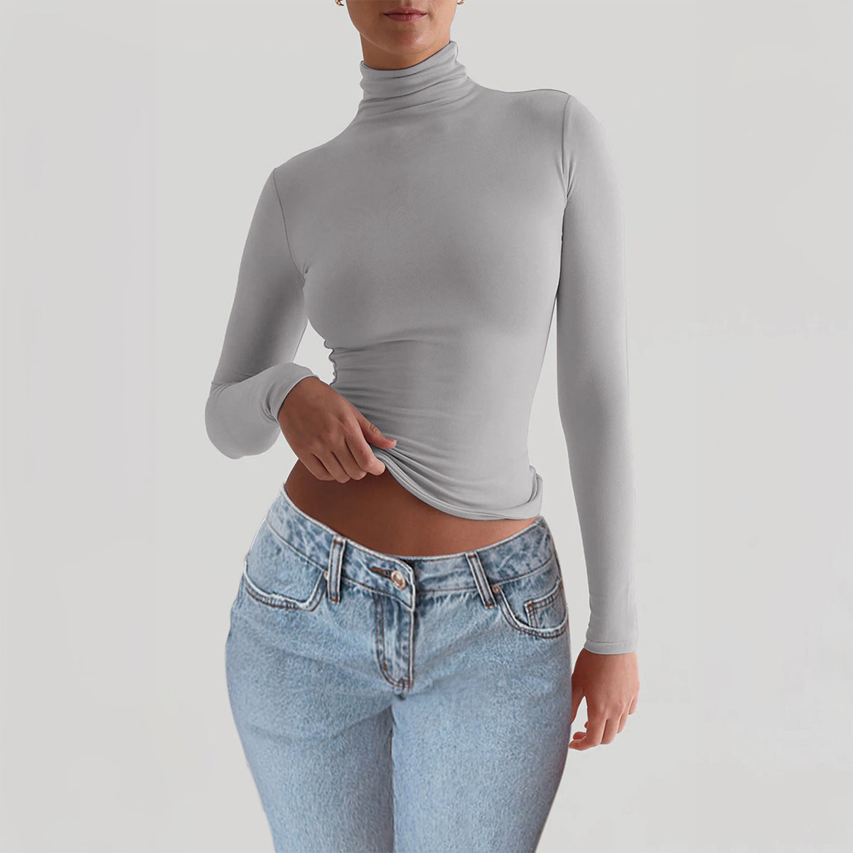 Y2K Slim Turtleneck T-shirt Fashion Casual Long-sleeved Pullover Tight Top Women's Clothing