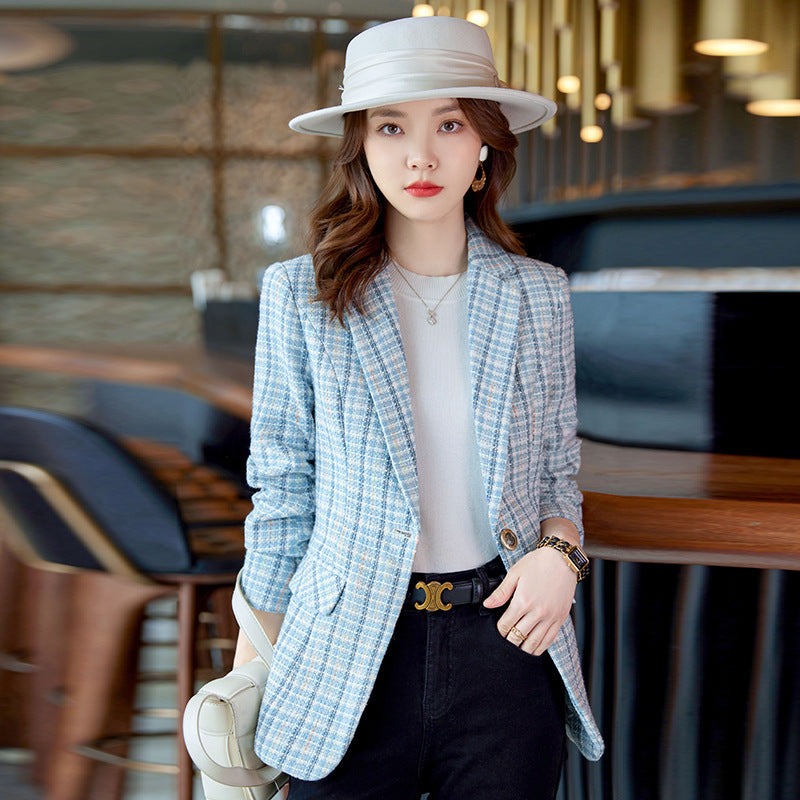 Casual Plaid Autumn Western Style Women's Clothing Long Coat